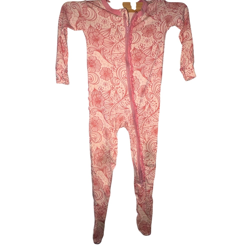 Kickee Pants Bamboo Convertible Footie Sleeper Pink Floral 12-18M